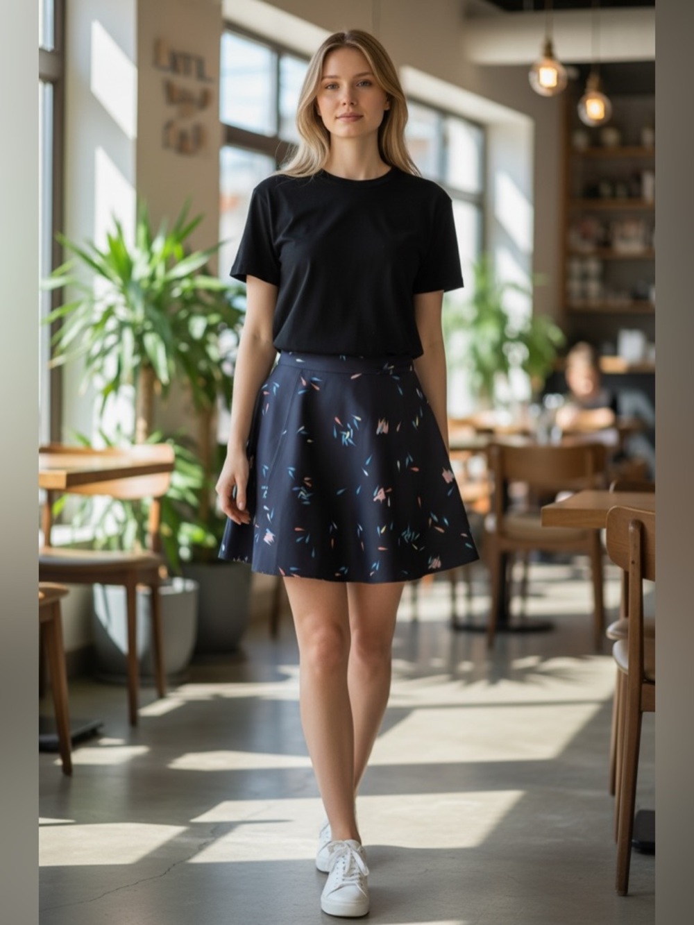 Opening Ceremony Navy Circle Skater Skirt with Pink & Blue Confetti